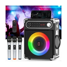 Karaoke Machine with 3 Wireless UHF Microphones for Adults, Portable Bluetoot...
