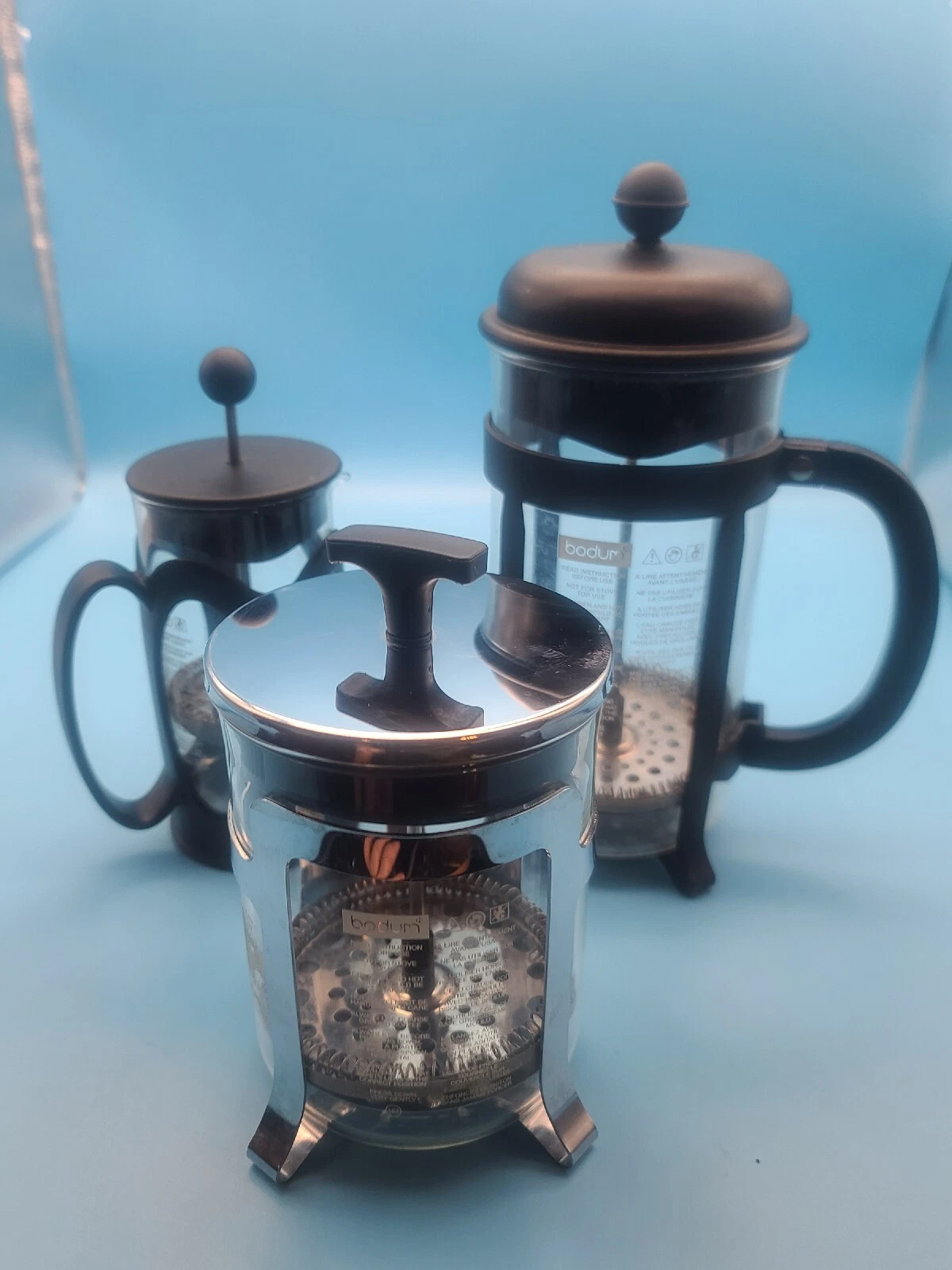 Lot of 3. Bodum Java French Press Coffee Maker 34oz, 24oz, 14oz.