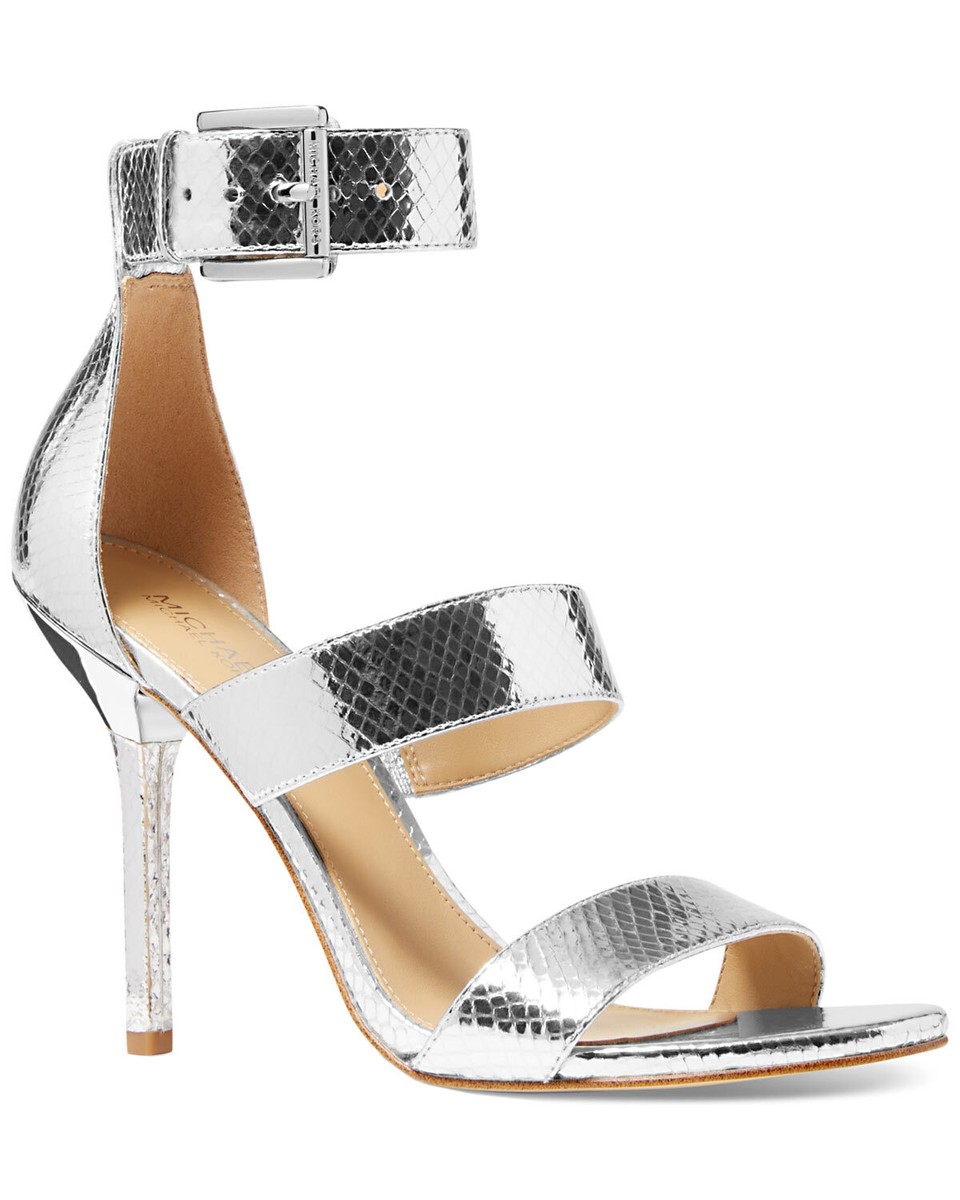 Michael Kors Womens Amal Metallic Snake Embossed Leather