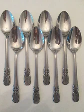 SET of 8 TEA SPOONS! Vintage EVERBRITE stainless: PLUME design: EXCELLENT!