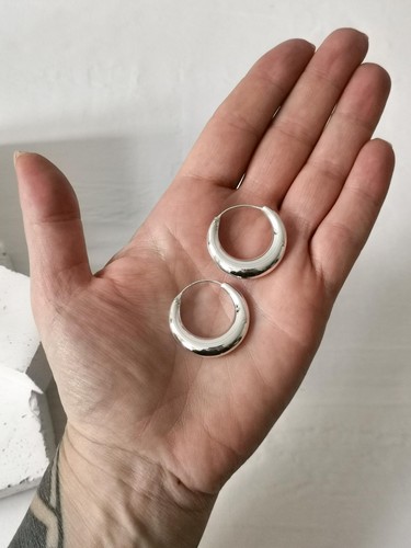 Halbmond Creolen aus 925 Silber, Chunky Sterling Silber Creolen 30 mm, Minimali - Bild 3 von 7