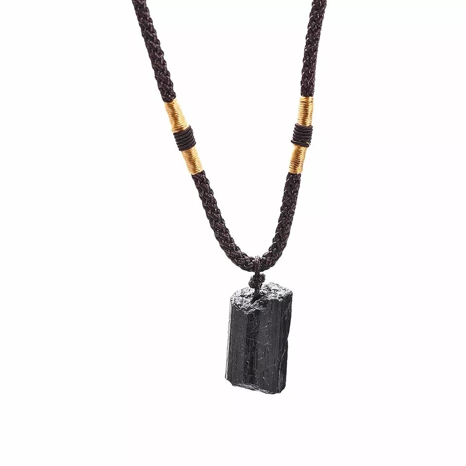 Men's Crystal Necklace, Black Tourmaline Raw Stone Specimen Necklace eBay
