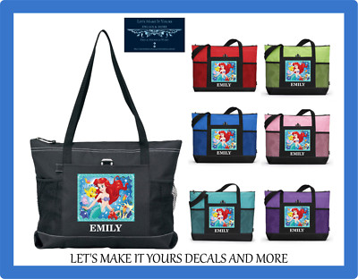 ARIEL LITTLE MERMAID PERSONALIZED CUSTOM TOTE PURSE SPORTS GYM SCHOOL BAG ZIPS