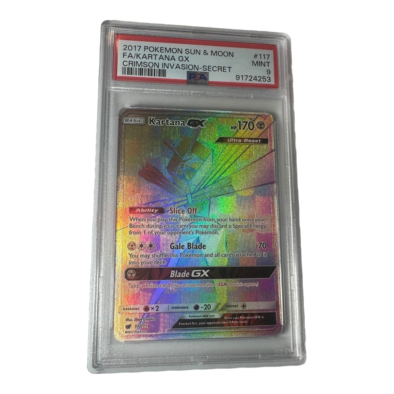 2017 Pokemon Sun & Moon Crimson Invasion Secret Kartana GX #117 Full Art PSA 9