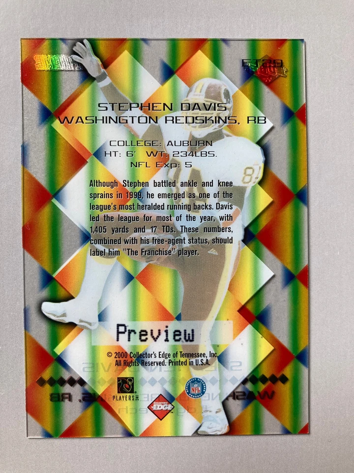 STEPHEN DAVIS 2000 Collectors Edge Supreme EDGE TECH PREVIEW ACETATE ET29  - Image 2 of 2