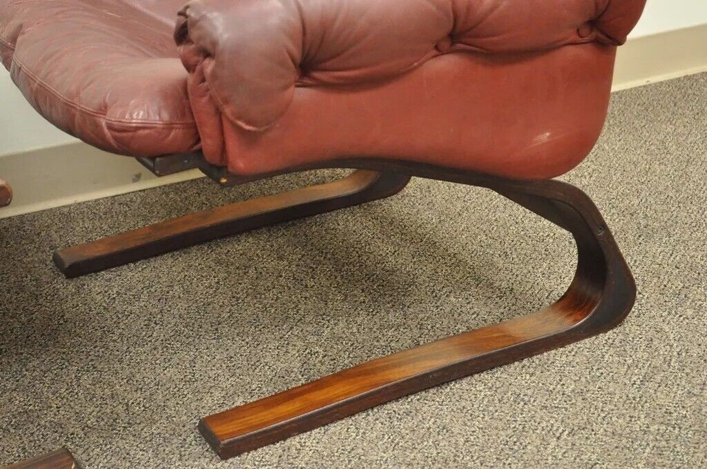 Rybo Rykken Mid Century Modern Rosewood Leather Kengu Lounge Rybo Rykken Mid Century Modern Rosewood Leather Kengu Lounge