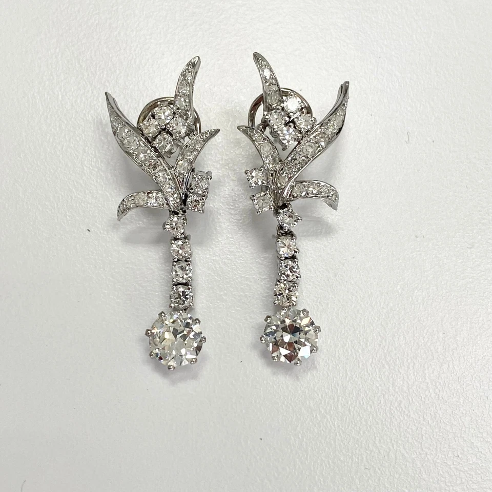 PENDIENTES ANTIGUOS EUROPEOS COLGANTES DE DIAMANTES ANTIGUOS DE COLECCIÓN; VALOR MINORISTA $42,882 Foto 4 de 4