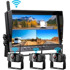 1080P Wireless RV Backup Camera System 10.1'' DVR Quad Monitor for Truck/Trailer