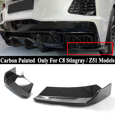 For Corvette C8 Stingray 20-24 Carbon Add-On Rear Bumper Side Splitter Aprons