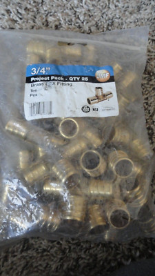 25 Solid Brass 3/4'' x 3/4'' x 3/4'' PEX Insert Tee Crimp FREE MAIL SAME DAY SHIP