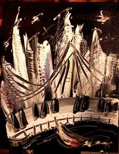 JAZZ PIANO  CITY ART BY MARK KAZAV - ORIGINAL OIL PAINTING  WALL DECOR FINE AWD