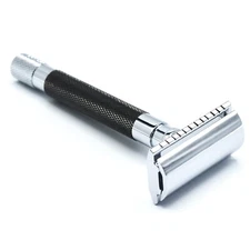 Parker 56R Graphite & Chrome 3 Piece Safety Razor & 5 Double Edge Razor Blades 