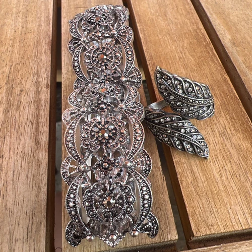 Vintage Sterling Silver Jewelry Set Ring And Bracelet