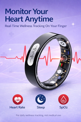 #ad Smart Ring ECG Heart Monitor HR BP SpO2 Sleep Tracker Waterproof Fitness Ring $48.99