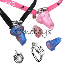 "M"Print Flat Sissy Male Chastity Cage with Soft Silicone Knot Strapon Lock Cage