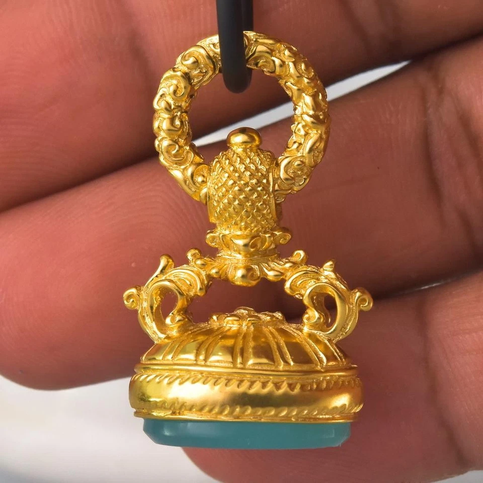 Anhänger Dichtung Punziert Gold Vermeil Sterlingsilber Blau Chalzedon 11.75 G - Bild 4 von 4