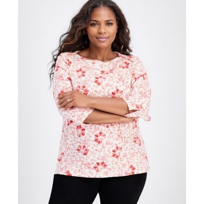 Style & Co Womens Top Plus 2X Red Multi Floral Soft Chic Boho Peasant Blouse NWT