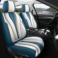 Menifomory Leather Car Seat Covers Full Set Blue&White Universal Car Seat Covers