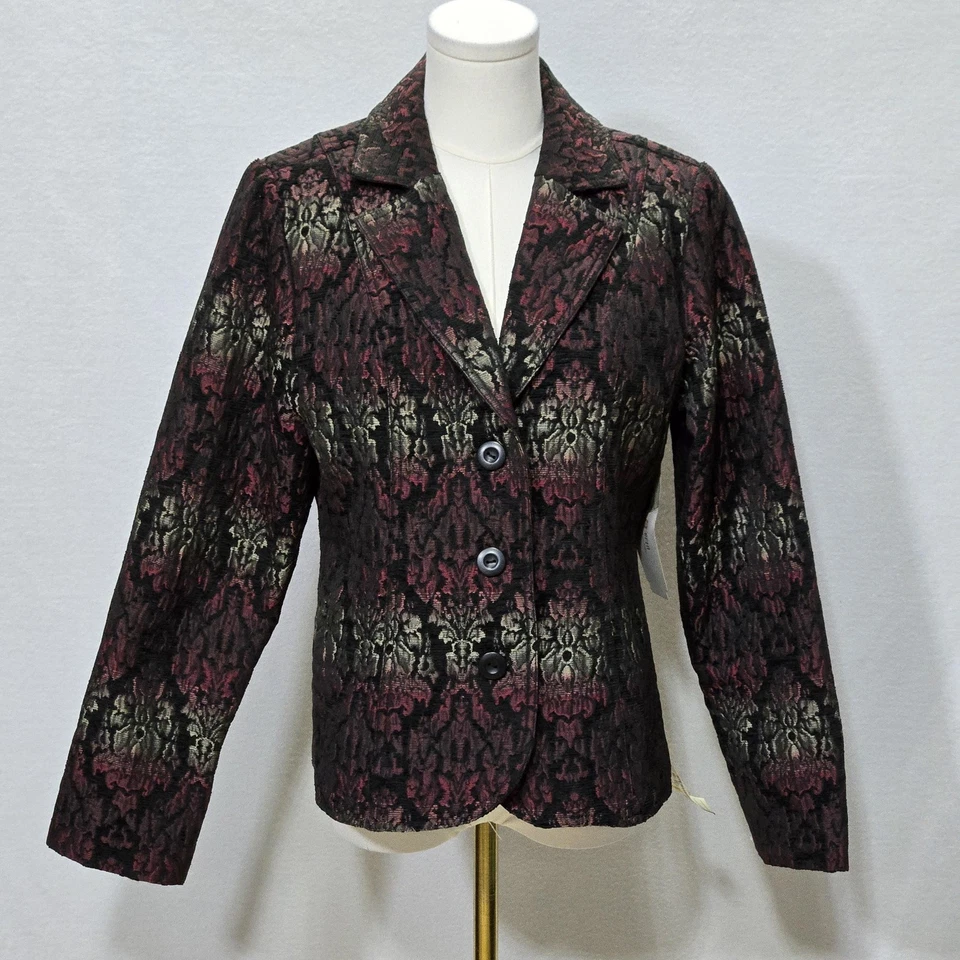 Blazer Erin London Mujer Pequeño Brocado Metálico Floral Jacquard Chaqueta Foto 2 de 4