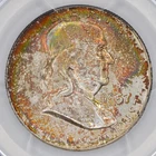 1957-D 50C Franklin Half Dollar PCGS MS66- Lovely Double Mint Set Rainbow Toning