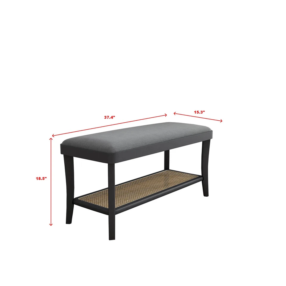 Banco rectangular liso Maisy de 15 pulgadas - terciopelo gris con terciopelo gris abedul moderno y Foto 4 de 4