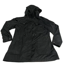 Yoki Women’s Black Hooded Utility Jacket 1X Plus Size Drawstring Waist Pockets Z