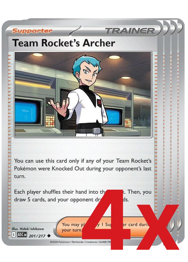 4x Team Rocket's Archer 201/217 Pokemon TCG Playset ME: Ascended Heroes