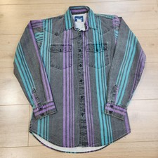 Vintage Wrangler Brushpopper Western Shirt Mens Medium Vertical Stripe Cowboy