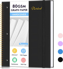 Graph Paper Notebook,1 Subject 80GSM Thick Grid Paper Notebook 8" X 10-1/2", Har
