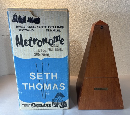 Temporizador de cuerda De colección Seth Thomas Wood Metrónomo G068 DeMaelzel, probado con caja
