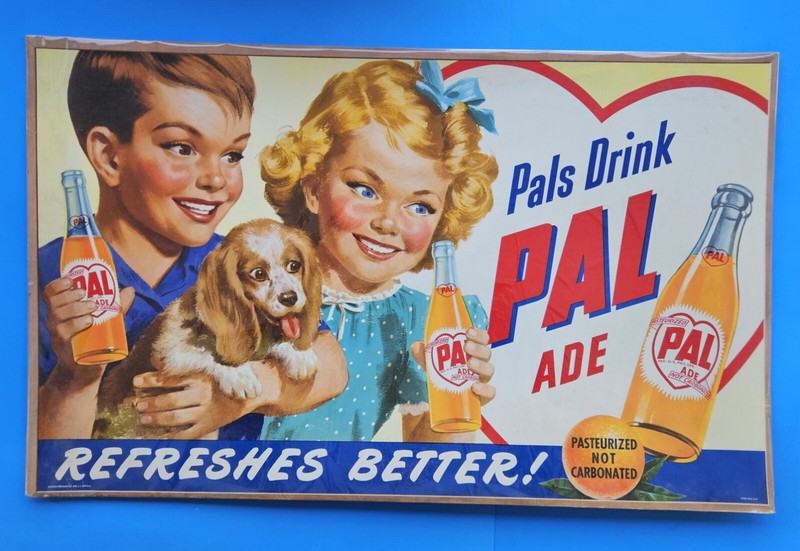 Vintage PAL Poster Drink Ade Good Pals Real Orangead Huge Advertisement 