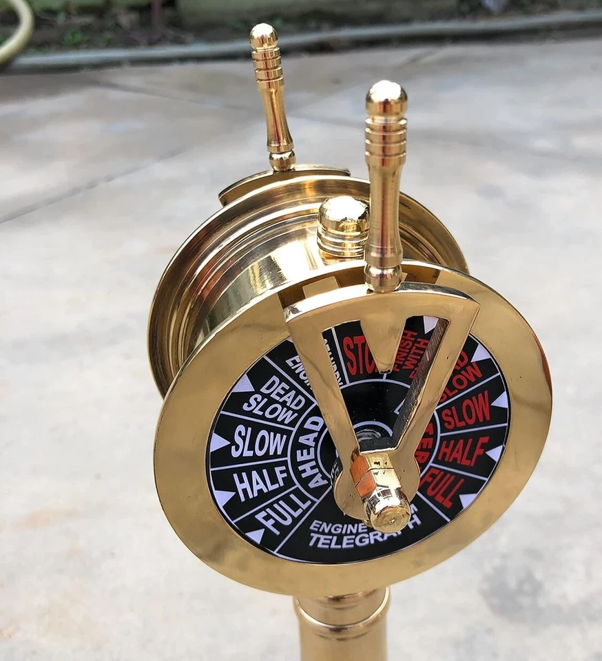 Brass Nautical 12" Ship's Engine Order Telegraph w/Wooden Base - Image 2 of 4