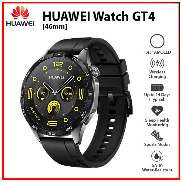 NEW Huawei Watch GT 4 46mm BLACK 1.43 AMOLED Bluetooth iOS Android  Smartwatch