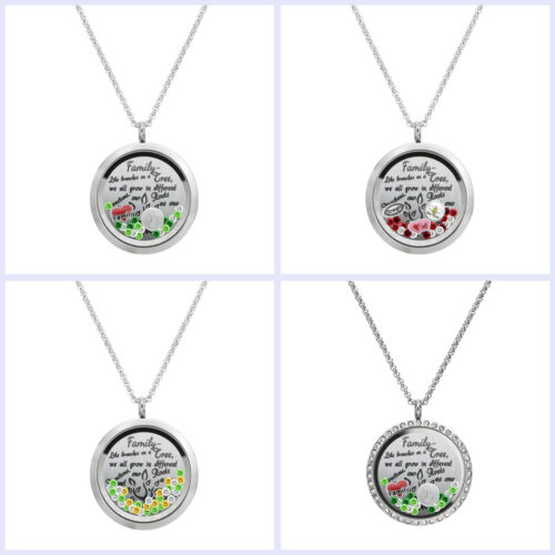 Family Tree Love Heart Round Crystals Floating Locket Charm Necklace Pendant - 第 1/18 張圖片