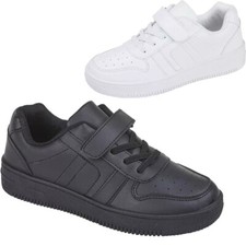 Kids Faux Leather School Comfort PE Sports Boys Girls Unisex Trainers Shoes