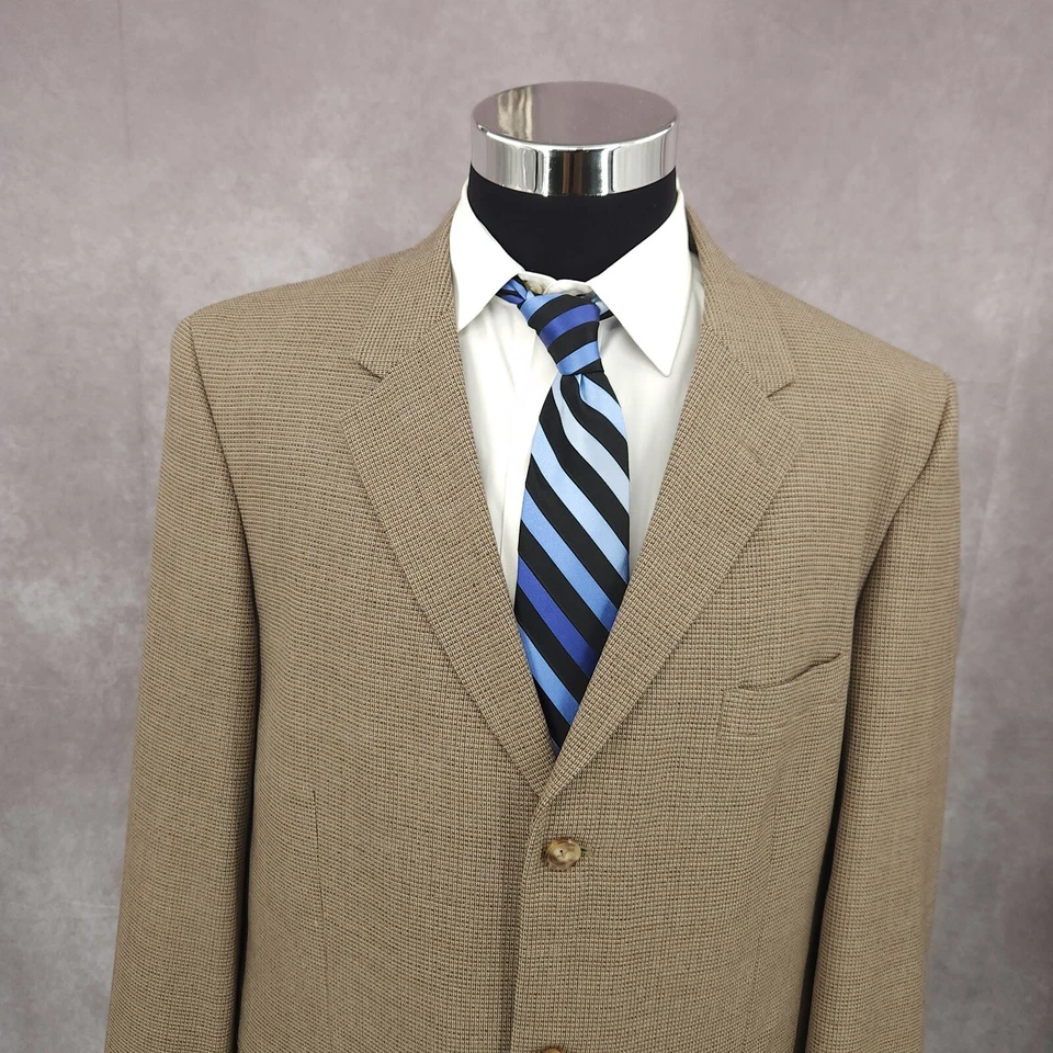 JF J. Ferrar Blazer Mens 46L Brown Sports Coat Suit Jacket 3 Button Pure Wool - Image 3 of 4