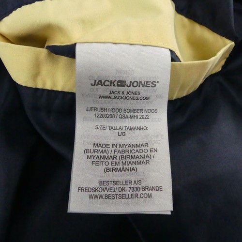 Jack & Jones Jacket Mens Large Blue Yellow Bomber Hooded Water Repellent Zip - Picture 15 of 17