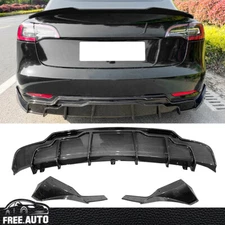 Fit for 17-23 Tesla Model 3 Rear Bumper Diffuser Lip Apron Carbon Fiber Look-3PC