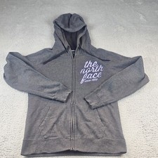 The North Face Womens Large Full Zip Hoodie Jacket Sweatshirt Gray Spellout Logo