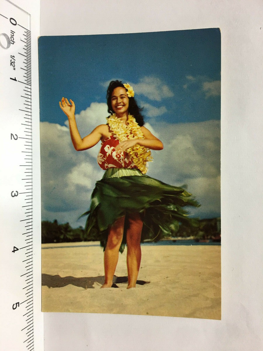 Postcard HI Hawaii Hawaiian Hula Girl Dance Maiden Sandy Beach