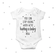 Stop Asking We're Pregnant Baby Announcement Funny Baby Surprise Bodysuit Cute