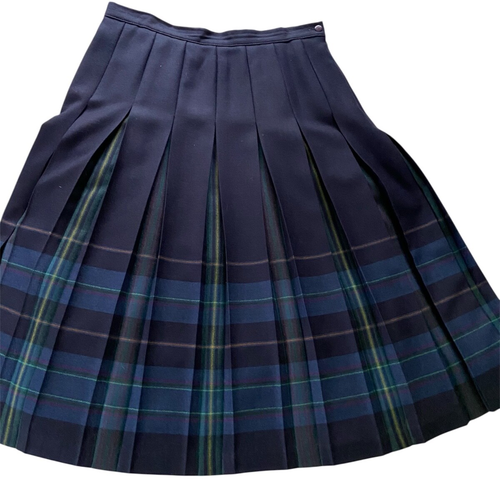 James Pringle Weavers Wool Tartan Plaid Pleated Skirt Kilt Navy Blue UK 20 US 16