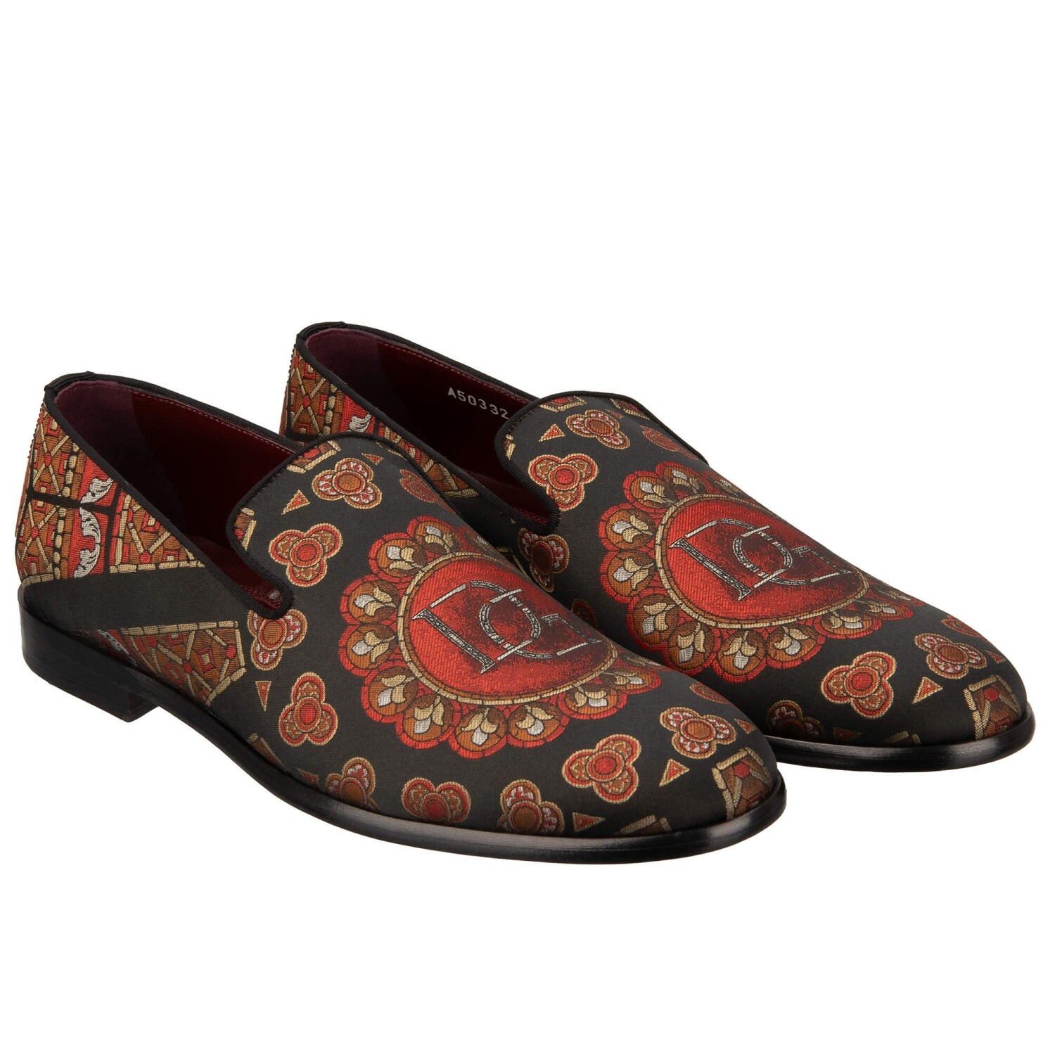 DOLCE & GABBANA Crown DG Logo Jacquard Loafer Shoes MILANO Black Red 13095