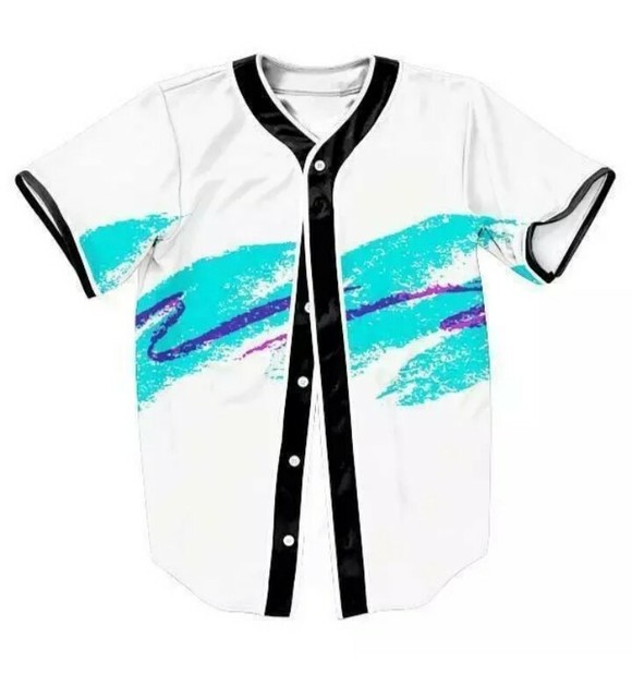 90s Jazz Solo Paper Cup Print Men T-Shirt Baseball Jersey Button Summer Tee Tops | eBay