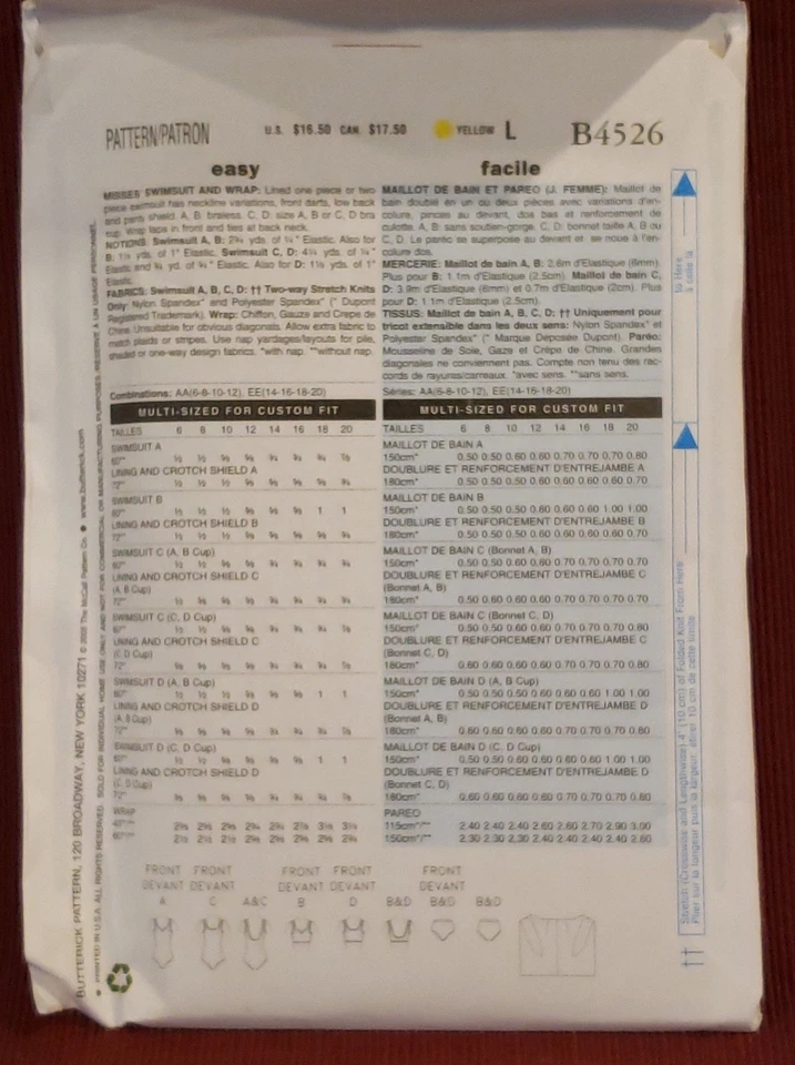 Misses Swim Suit, Wrap, Cover Up Butterick #B4526 Sewing Pattern, Plus Size - Image 3 of 4