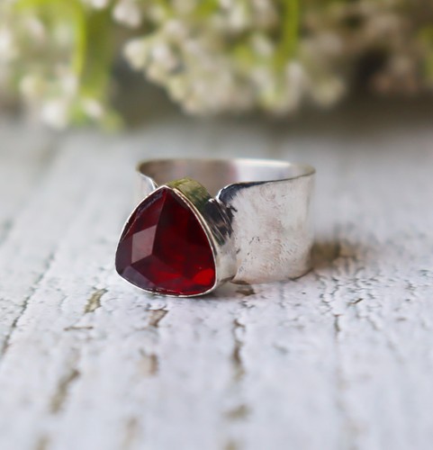 Ruby Gemstone Ring, 925 Silver Ring, Trillian Cut Stone Ring, Thumb Band Ring*** - Picture 2 of 4