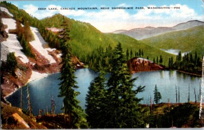 Vintage Postcard Deep Lake Cascade Mountains Snoqualmie Pass WA Washington K-704