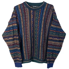 Tosani 3D Knit Wool Cotton Sweater VTG 90s Y2K Men’s Sz L Biggie Coogi Style 