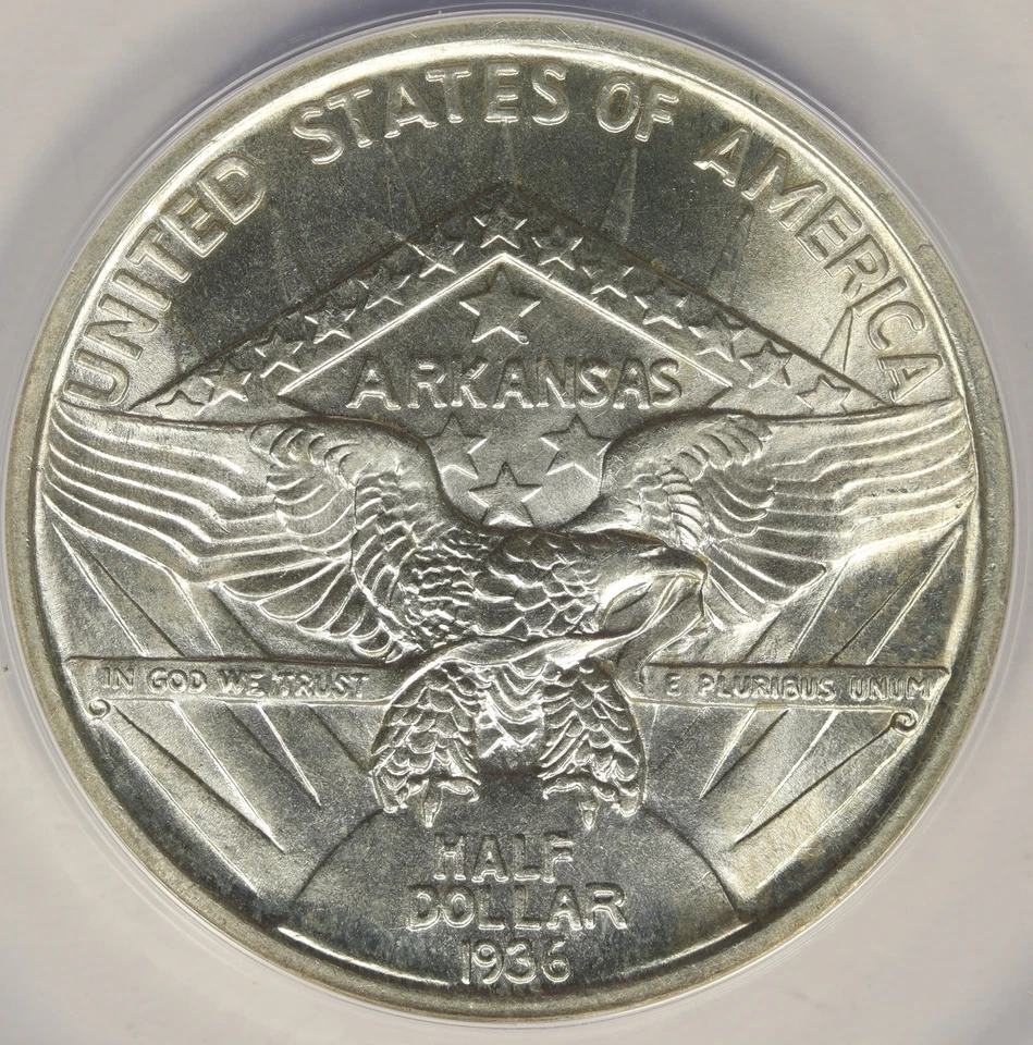 1936 Robinson Commemorative Silver Half Dollar 50c ANACS MS60 Details Cleaned - Image 4 of 4