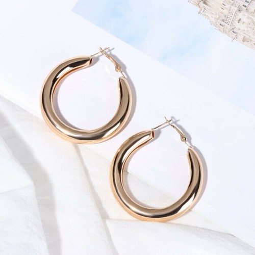 4.5CM Women Party Large Gold Silver Chunky Big Very Thick Gold Hoop Earrings - Picture 6 of 15
